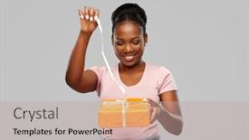  Presentation with gift ribbon - PPT layouts with birthday-present-and-surprise-concept background and a mint green colored foreground