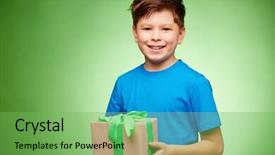  Presentation with birthday boy - PPT layouts featuring birthday smiley - cute boy with package looking background and a seafoam green colored foreground