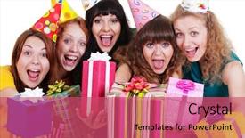  Presentation with happy birthday - PPT theme consisting of birthday smiley - portrait of happy girls background and a  colored foreground