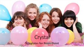  Presentation with happy birthday multicorored balloons - Slides featuring birthday smiley - portrait of happy girls background and a  colored foreground