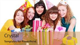  Presentation with portrait happy family smiling - Slide deck featuring birthday smiley - portrait of happy girls background and a gold colored foreground