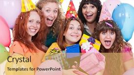  Presentation with balloons - Audience pleasing PPT layouts consisting of birthday smiley - portrait of joyful women backdrop and a yellow colored foreground