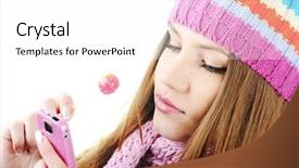  Presentation with sms - Slides with birthday smiley - winter beautiful girl reading sms background and a  colored foreground