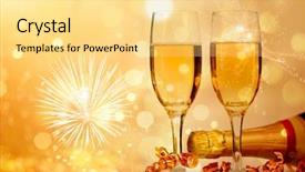  Presentation with birthday - Beautiful presentation theme featuring birthday sparkle - champagne glasses on sparkling holiday backdrop and a yellow colored foreground