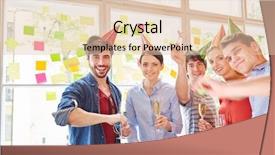  Presentation with team party - Cool new slides with birthday sparkle - start- up team celebrating success backdrop and a lemonade colored foreground
