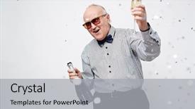  Presentation with confetti - Presentation theme with birthday sparkle - waist up portrait of senior background and a light gray colored foreground