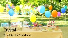  Presentation with birthday - Colorful slide set enhanced with birthday table in yard backdrop and a yellow colored foreground
