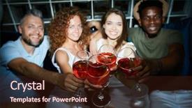  Presentation with friends - Slide set with birthday toast - group of young friends clinking background and a  colored foreground