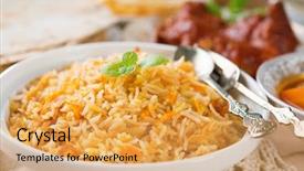  Presentation with dining table - Audience pleasing slide set consisting of biryani rice or briyani rice backdrop and a yellow colored foreground
