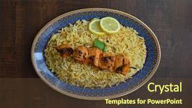  Presentation with food chicken - Beautiful presentation theme featuring biryani rice with chicken barbecue popular asian food backdrop and a tawny brown colored foreground