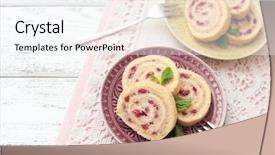  Presentation with biscuit - Amazing presentation theme having biscuit roulade with cream and cherries backdrop and a sky blue colored foreground