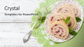  Presentation with biscuit - Beautiful presentation design featuring biscuit roulade with cream and cherries backdrop and a white colored foreground