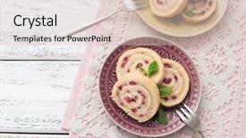  Presentation with biscuit - Presentation theme with biscuit roulade with cream and cherries background and a lemonade colored foreground