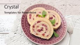  Presentation with biscuit - Presentation design having biscuit roulade with cream and cherries background and a lemonade colored foreground