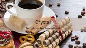  Presentation with coffee - Slides with biscuits and coffee on table background and a coral colored foreground