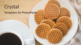  Presentation with coffee cup - Presentation design with biscuits on plate and coffee background and a coral colored foreground