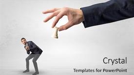  Presentation with space - PPT layouts having bishop - big hand holding chessman background and a light gray colored foreground