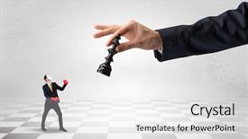 Presentation with chess board - Presentation theme having bishop - small businessman fighting against big background and a white colored foreground