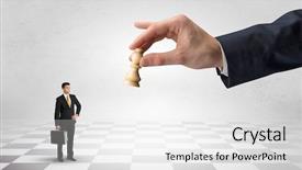  Presentation with chess board - Slide deck having bishop - small businessman fighting against big background and a white colored foreground