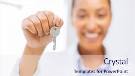  Presentation with real estate - Beautiful slides featuring estate concept - woman hand hold backdrop and a sky blue colored foreground