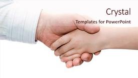  Presentation with father and son - PPT theme consisting of bisness - father and son handshake isolated background and a sky blue colored foreground