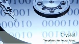  Presentation with binary - Presentation with bit byte - internals of a hard drive background and a sky blue colored foreground