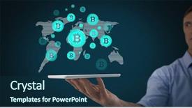  Presentation with world map - Beautiful presentation theme featuring bit coin icons on world backdrop and a ocean colored foreground