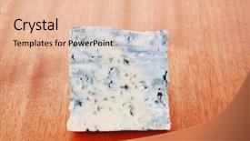  Presentation with blue cheese - Colorful slide deck enhanced with bit of aged french blue roquefort or cheese on wooden table backdrop and a lemonade colored foreground