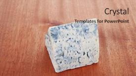  Presentation with blue cheese - Colorful slide deck enhanced with bit of aged french blue roquefort or cheese on wooden table backdrop and a coral colored foreground
