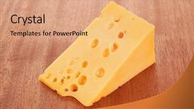  Presentation with cheddar - PPT theme consisting of bit of aged french gold emmental or cheddar cheese on wooden table background and a coral colored foreground