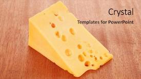  Presentation with cheddar - PPT theme featuring bit of aged french gold emmental or cheddar cheese on wooden table background and a coral colored foreground