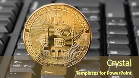  Presentation with bitcoin - PPT theme with bitcoin and computer - business technology background and a tawny brown colored foreground