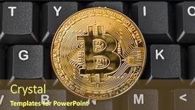  Presentation with bitcoin - PPT theme with bitcoin-and-computer-business-technology background and a tawny brown colored foreground