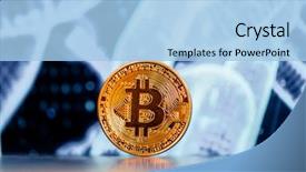  Presentation with bitcoin - Beautiful slides featuring bitcoin on blue chart background backdrop and a  colored foreground
