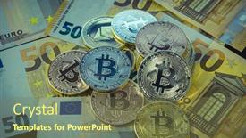  Presentation with digital farm - Beautiful presentation theme featuring bitcoin-btc-coins-on-bills backdrop and a tawny brown colored foreground