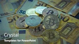  Presentation with digital farm - Presentation with bitcoin-btc-coins-on-bills background and a tawny brown colored foreground