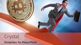  Presentation with crash - Slide deck having bitcoin chasing businessman in cryptocurrency price crash background and a red colored foreground