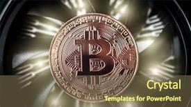  Presentation with ventilator - Cool new slides with bitcoin coin on spinning blades backdrop and a tawny brown colored foreground