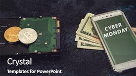  Presentation with cyber - Audience pleasing slide deck consisting of bitcoin coins on the hdd and phone with cyber monday sign backdrop and a dark gray colored foreground