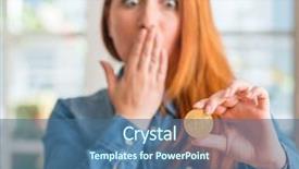  Presentation with woman covering man mouth hand - PPT layouts featuring bitcoin cryptocurrency at home cover background and a  colored foreground