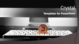  Presentation with cryptocurrency - Audience pleasing slide set consisting of bitcoin-cryptocurrency-coin-on-keyboard backdrop and a dark gray colored foreground