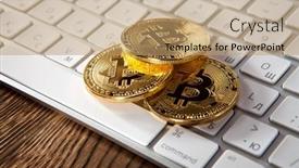  Presentation with cryptocurrency - Theme with bitcoin-cryptocurrency-coin-on-keyboard background and a coral colored foreground