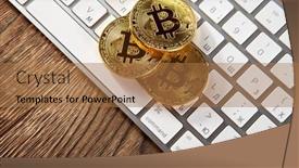  Presentation with cryptocurrency - Colorful PPT layouts enhanced with bitcoin-cryptocurrency-coin-on-keyboard backdrop and a coral colored foreground