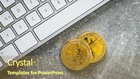  Presentation with cryptocurrency - Colorful PPT layouts enhanced with bitcoin cryptocurrency concept and computer backdrop and a tawny brown colored foreground