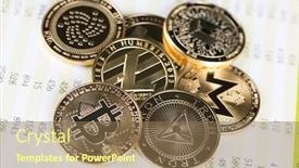  Presentation with cryptocurrency - Audience pleasing presentation design consisting of bitcoin-gold-coin-cryptocurrency-concept backdrop and a coral colored foreground