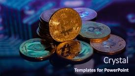  Presentation with bitcoin - Presentation theme consisting of bitcoin-gold-coins-on-black background and a navy blue colored foreground