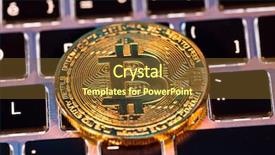  Presentation with virtual keyboard - Amazing slide deck having bitcoin gold coins with laptop backdrop and a tawny brown colored foreground