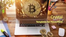  Presentation with bitcoin - Theme enhanced with bitcoin gold coins with laptop background and a tawny brown colored foreground