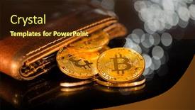  Presentation with bitcoin - Amazing PPT theme having bitcoin gold coins with wallet close-up virtual cryptocurrency concept backdrop and a wine colored foreground