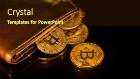  Presentation with bitcoin - Colorful slides enhanced with bitcoin-gold-coins-with-wallet backdrop and a wine colored foreground